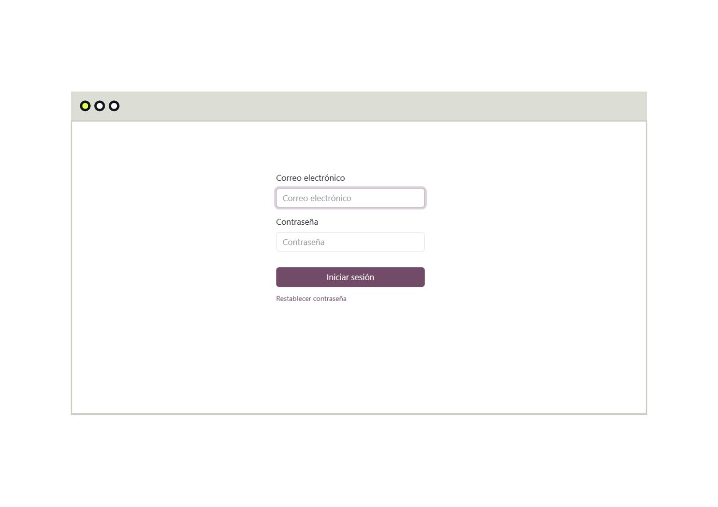 Pantalla de login: campos Correo electrónico y Contraseña, botón Iniciar sesión