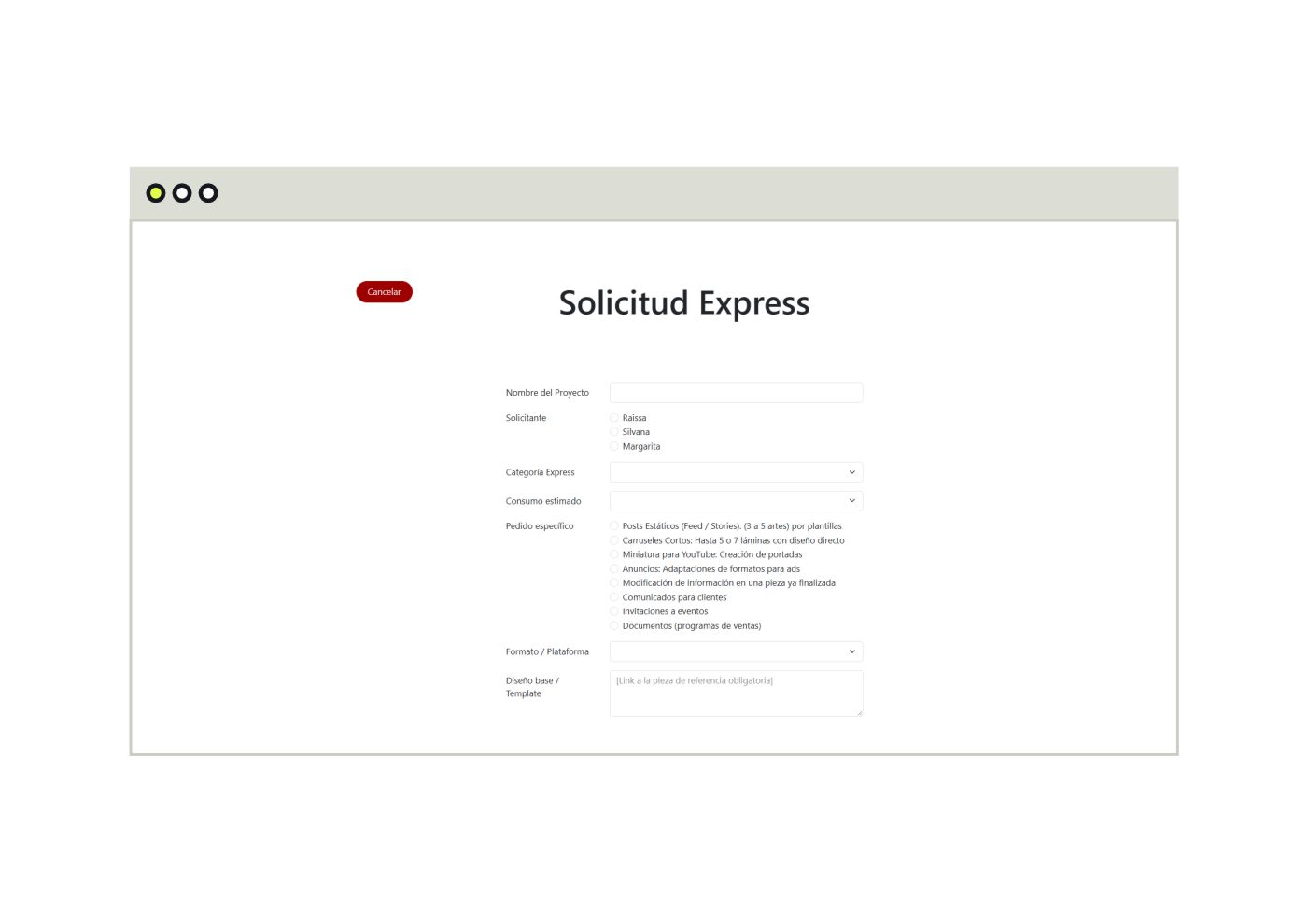 Formulario Solicitud Express con sus campos